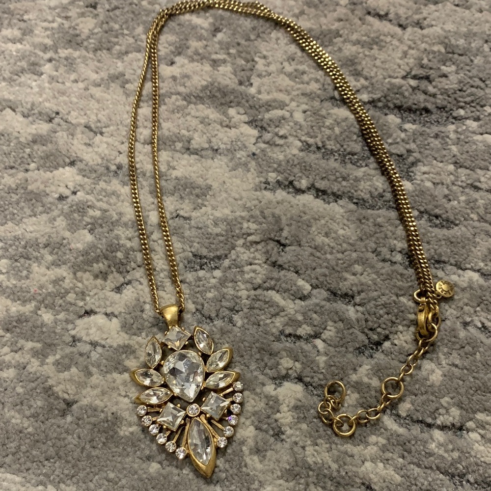 Gold Pendant Statement Necklace with Clear Crystal Accent